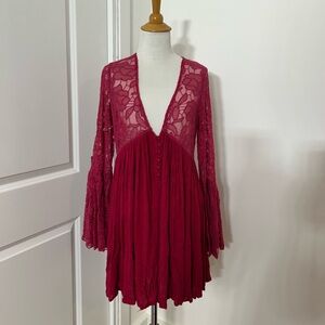 FREE PEOPLE Raspberry Lace Babydoll Dress Vintage Y2K Size S